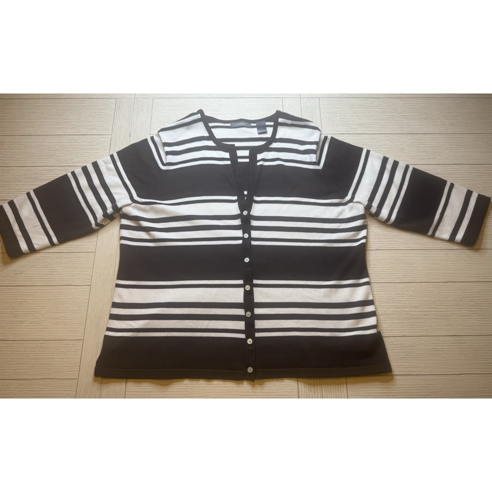Liz‎ Claiborne Ladies Brown & White Striped Cotton Blend Cardigan. Sz 2X.